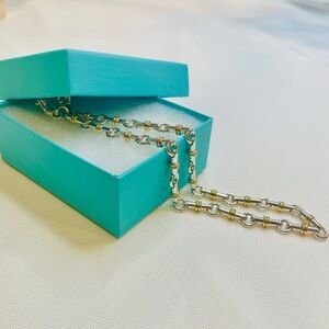 Authentic Tiffany & Co. Silver 18k Gold Bar 16”Chain Link Necklace